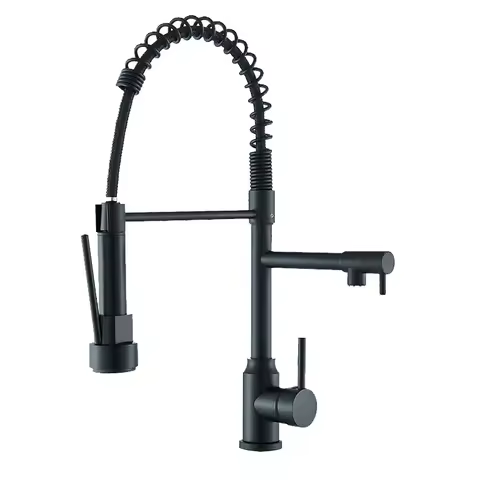 Black Kitchen Sink Faucet Pull Down Hot and Cold Water Mixer2 Mode Tap with Dual Spout 360 Rotation Flexible Deck Mounted