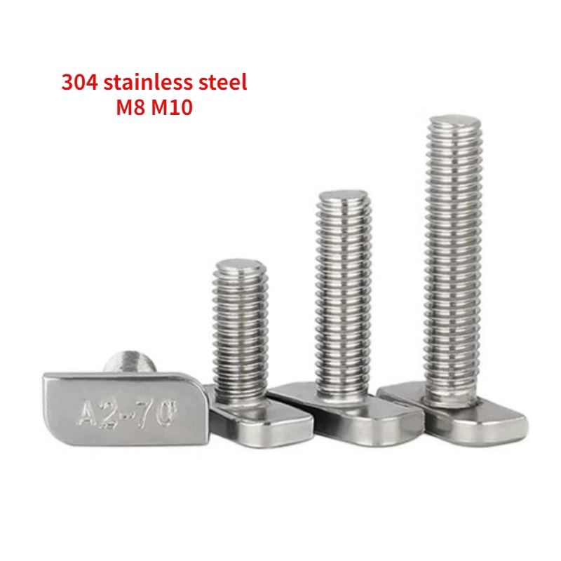 10pcs 304 Stainless Steel T Shape Scews Bolts Aluminum Profile T Slot Photovoltaic Groove Use Square Head Bolts M8 M10