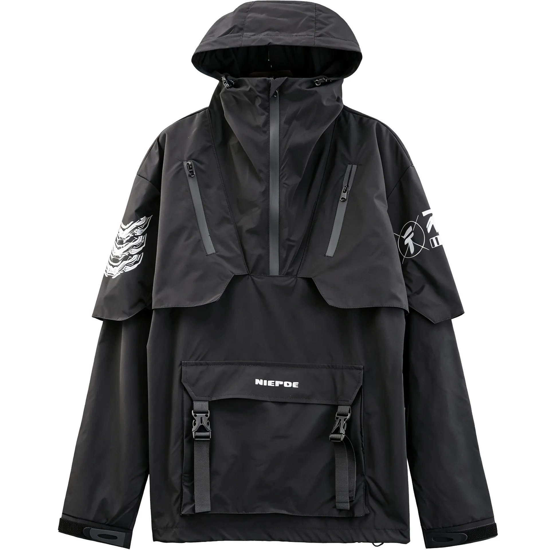 Niche Mech Deconstruction Design Techwear Large Pocket Hoodie Coat Men  Workwear Fake Two Pieces Jacket