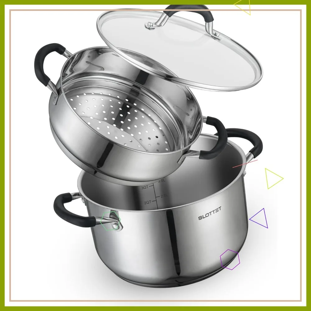 

Кастрюля из нержавеющей стали на 6 кварт с пароваркой, стеклянной крышкой и охлаждающей ручкой для приготовления пищи