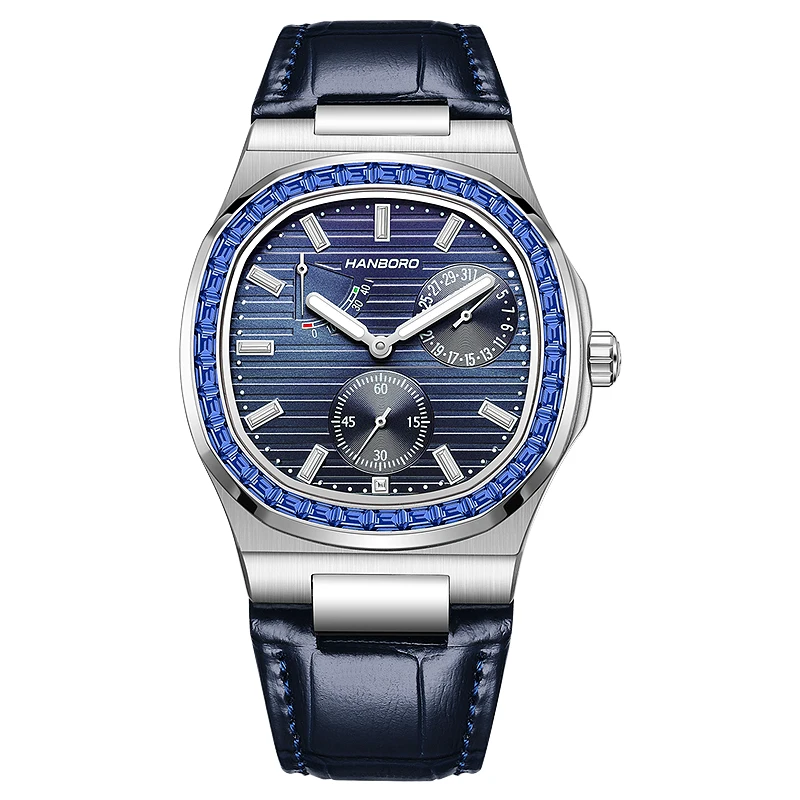 HANBORO Men Automatic Watch Luxury 38mm Square Mechanical Wristwatch Luminous Sapphire Power Reserve Display Tianjin1780
