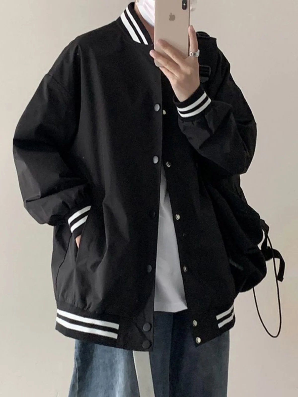 

Мужская тонкая спортивная куртка-бомбер оверсайз для пар, осенняя модная свободная модель с воротником-стойкой, эксклюзивно онлайн