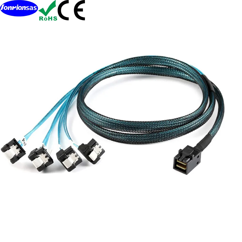 Internal Mini SAS HD SFF-8643 to 4X SATA 7pin Female 90 Degree Hard Disk Data Server Raid Cable 0.5m