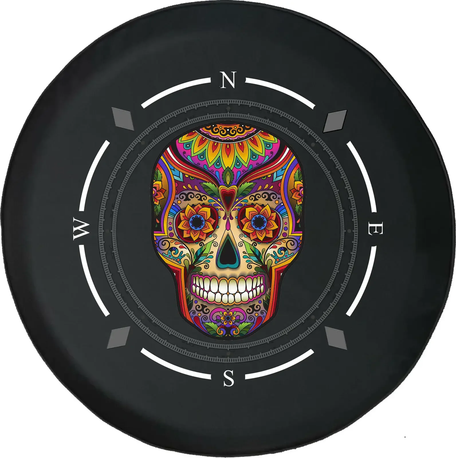 Spare Tire Cover Compass Purple Sugar Skull Fits Many Vehicles