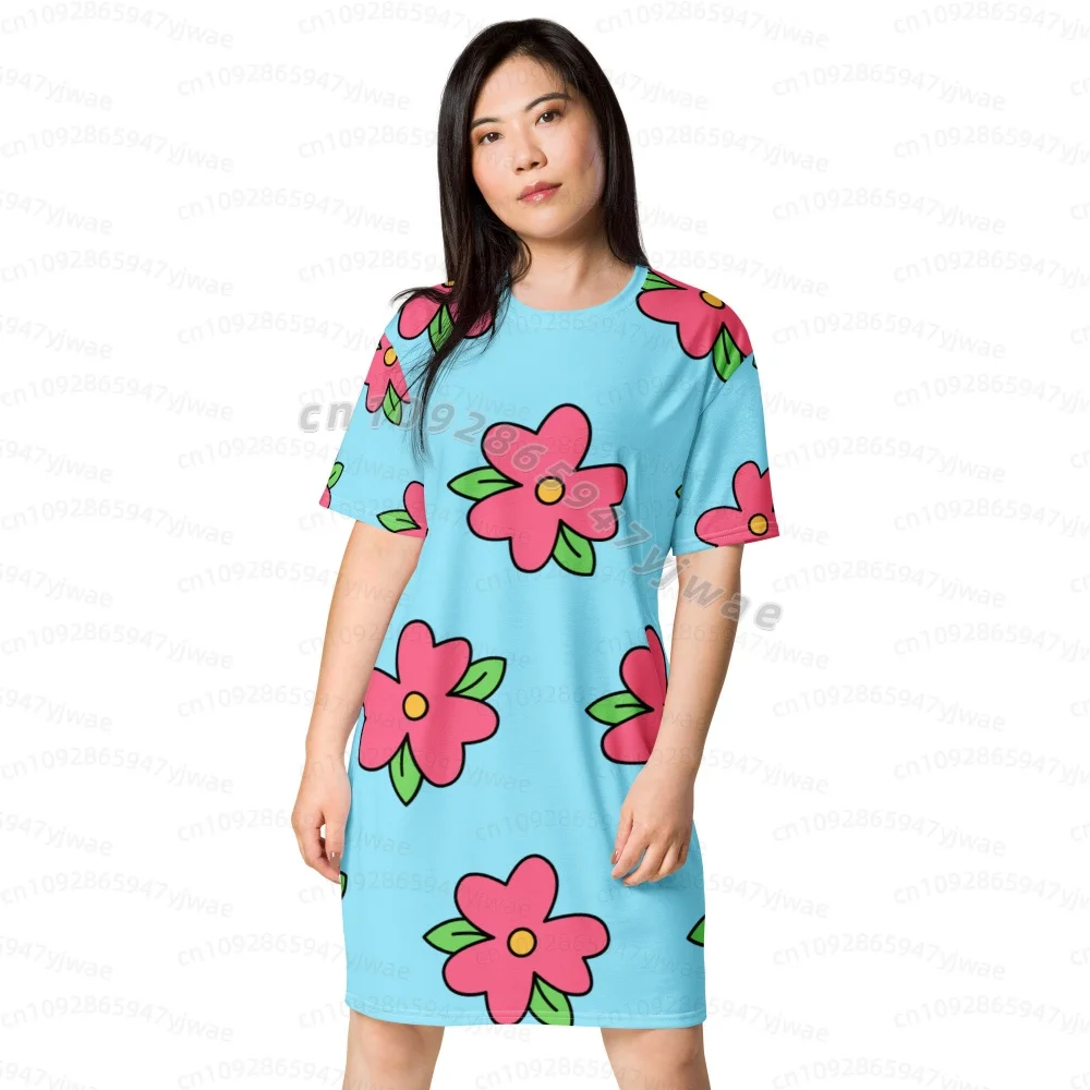 Verano 2026, Vestido Camiseta de Dibujos Animados para Mujer, Pijama Floral de Simpson para Mujer, Vestidos de Manga Corta para Mujer, Ropa de Mujer