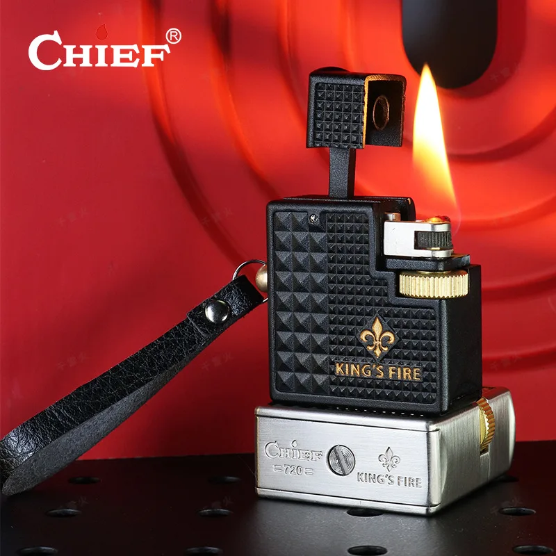 CHIEF New 720 Small Square Brick 2nd Generation Oil Lighter Paris Stud Silver Creative Wheel Side-Slide Compact