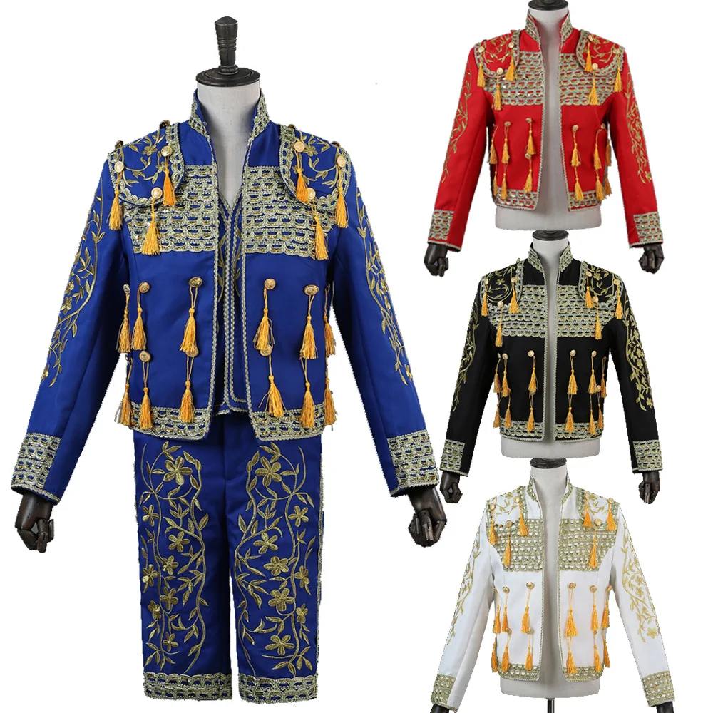 

3 Piece Suit Men Spanish Matador Stage European Court Performance Costumes Bullfighting Dance Costume Embroidery Tassels
