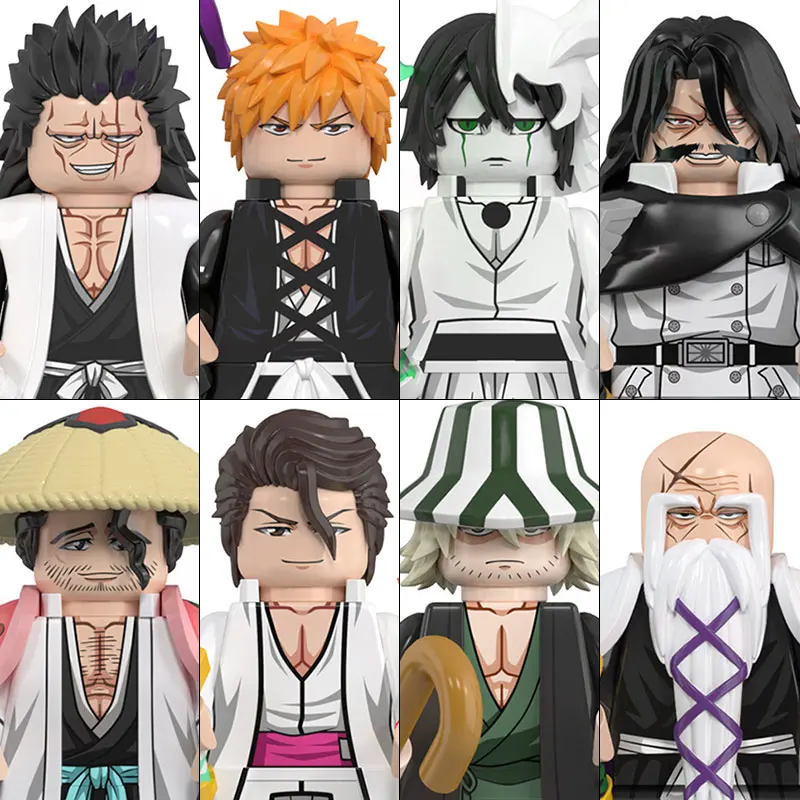 Bloques de construcción de dibujos animados de Anime, minifiguras de acción de bloques de construcción de Melee, BLEACH, Sasuke, Kakashi, Luffy,