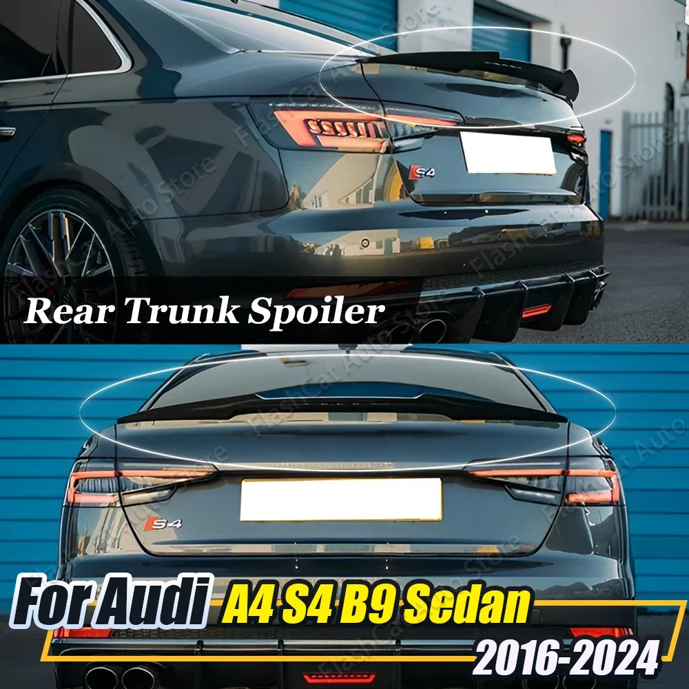 A4 B9 Car Rear Spoiler Rear Trunk Lip Trim Tail Wing Body Kit Carbon Fiber Look For Audi A4 B9 S4 S-line RS4 Sedan 2017-2024