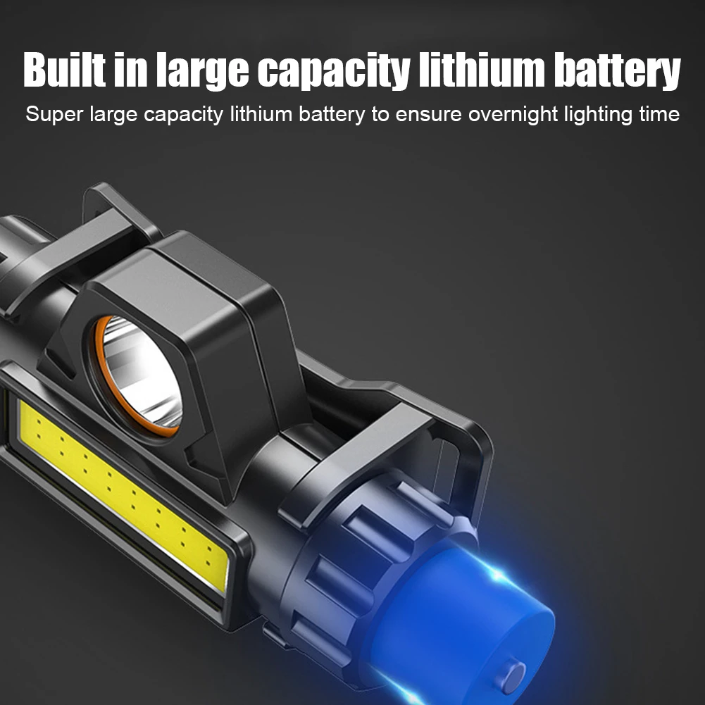 المحمولة XPE + COB رئيس ضوء 150LM 400mAh LED مصابيح العمل قابل للتعديل مايكرو USB قابلة للشحن IPX4 مقاوم للماء للأنشطة الخارجية