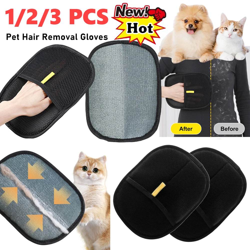 Guantes para depilación de mascotas, limpieza estática de doble cara, guante de aseo para perros, gatos, conejos con pelo largo/curto/rizado, 1/2/3 Uds.