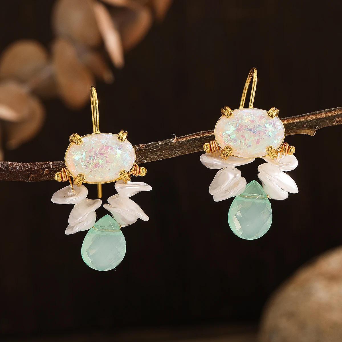 New Creative Geometric Niche Pearls Double Drop Round Stone Dangle Earrings For Women Party Accessories Custom Jewelry
