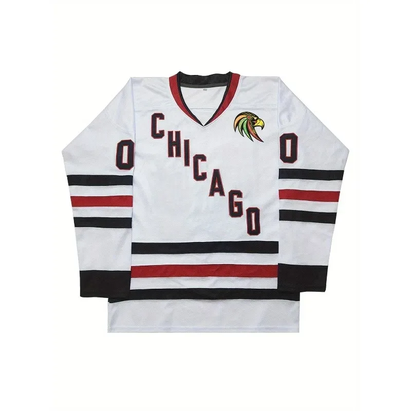 

Men'S #00 Chicago Stitched Hockey Jersey - V-Neck Short Sleeve Breathable Sports Uniform, Loose Fit for Casual Wear Men Clothing