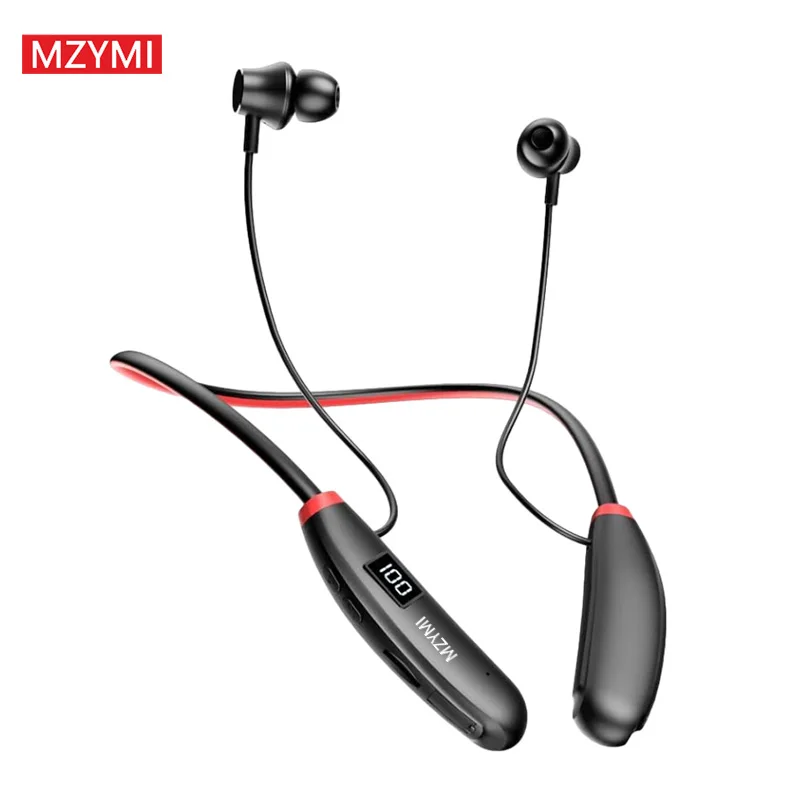 MZYMI Neckband Bluetooth Earphones 100 Hours Music Play I39 Wireless Earbuds Battery Display Fodable Headset Support TF Card