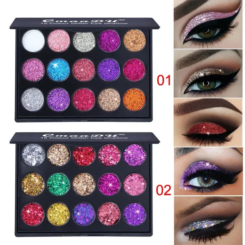 Palette de 15 fards à barrage à paillettes, pigment professionnel, maquillage longue durée