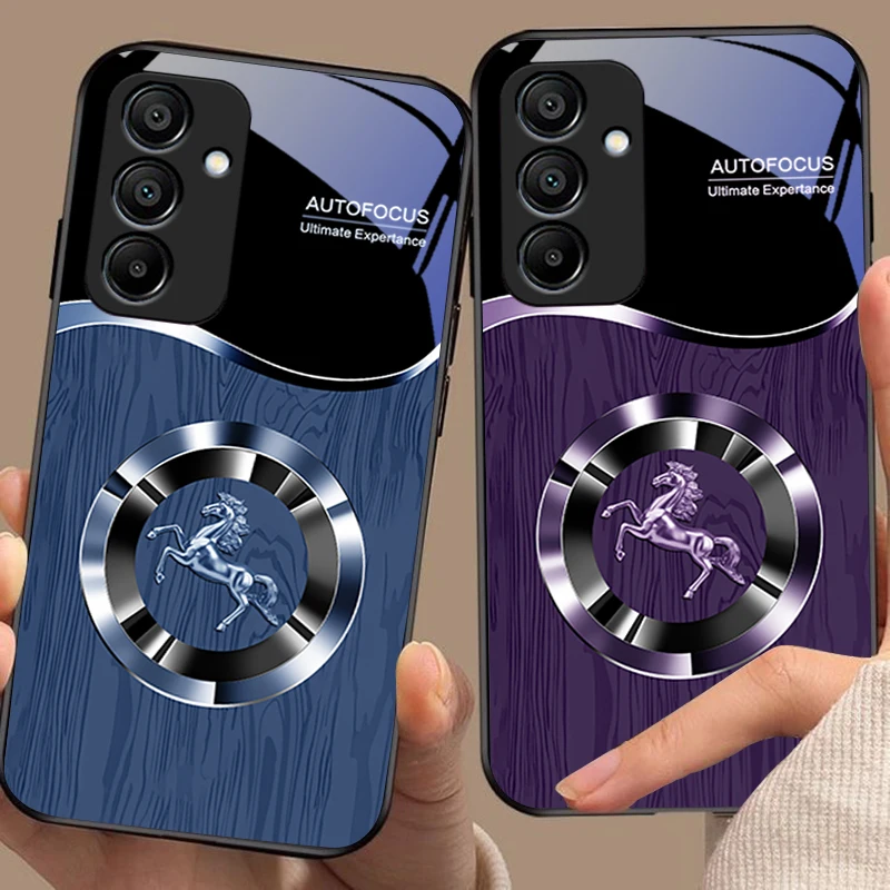 

Wood Grain Horse Blue For Samsung Galaxy A15 5G 54 4G 51 50 24 35 90 71 12 51 53 52S 80 22 34 Black Tempered Glass Phone Case