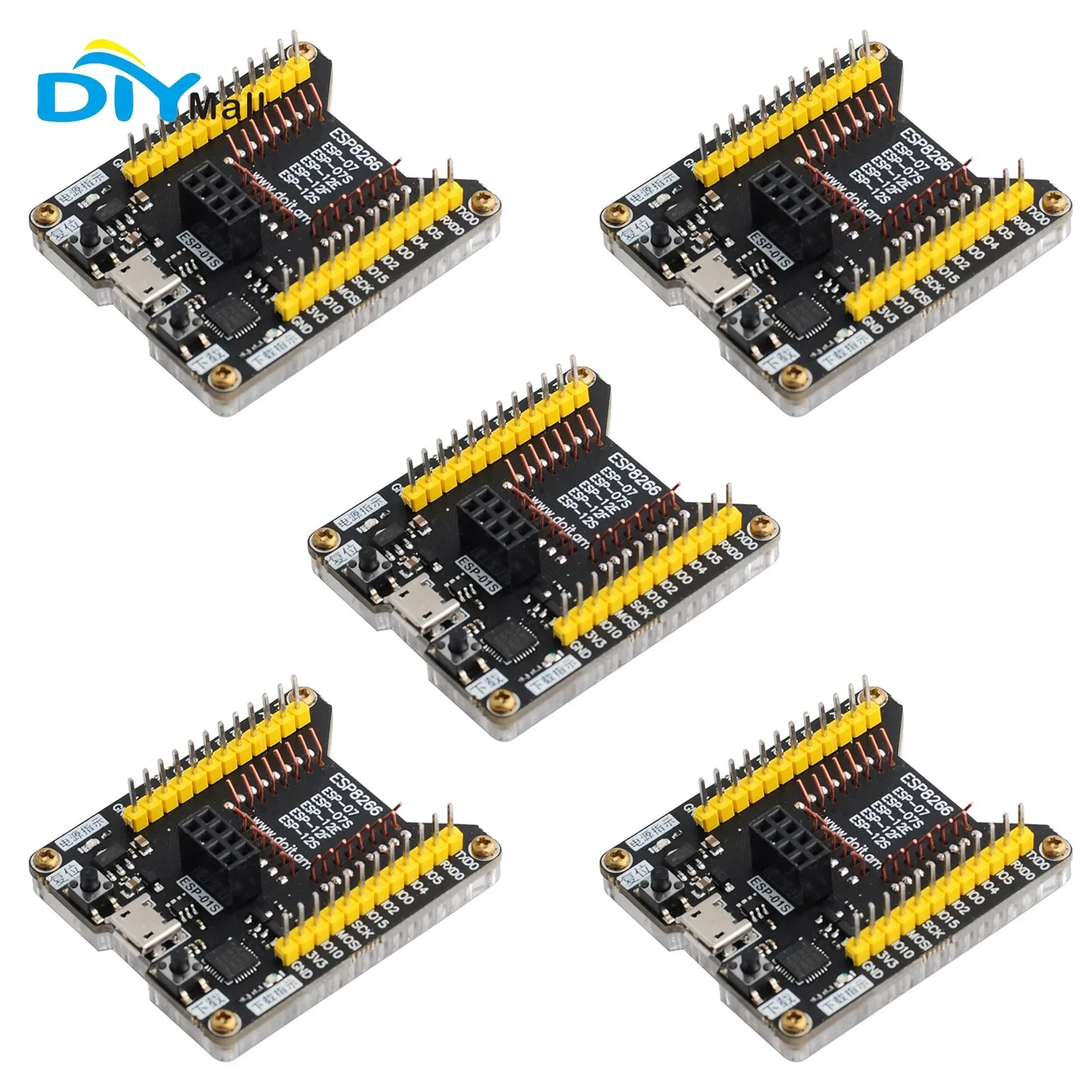 DIYmall ESP8266 Płytka Rozwojowa z Funkcją Programowania Kompatybilna z Programatorami Micro USB ESP-01S/07/12E/12F