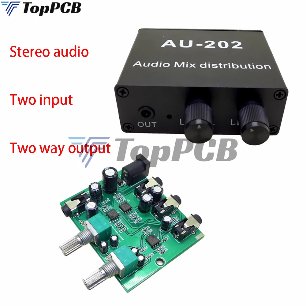 Stereo Mixer Audio Distributor for Headphone External Power AMP Volume Independent Control DC5-19V 2 Inputs 2 Outputs