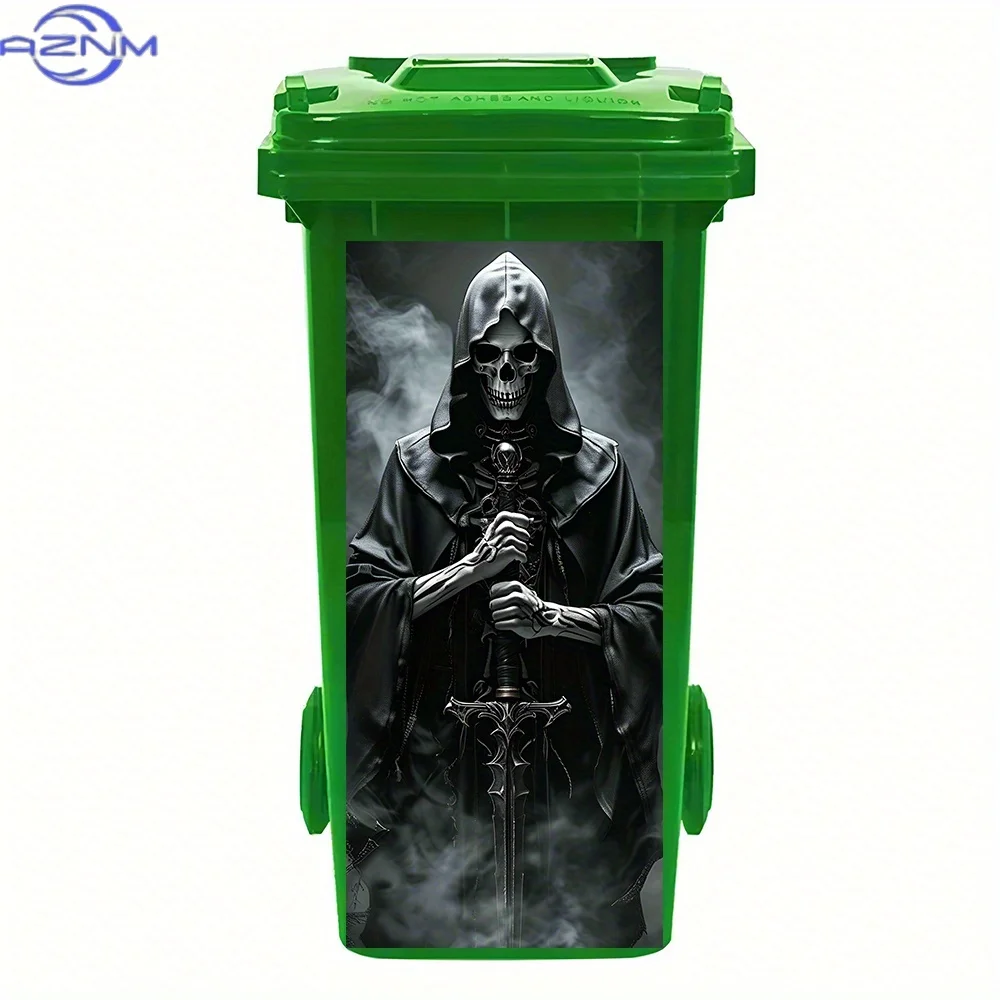 1pc Dark Grim Reaper with Sword Trash Can Sticker – Waterproof, Easy-Remove, Fantasy Horror Design, Mysterious Vibe, for Bin D