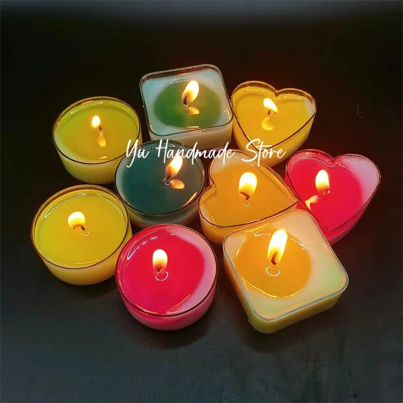 20PCS Plastic Clear Tea Light Candle Cup Holders Heat-Resistant Plastic Votive Containers Heart Square Round Shapes Tealight Cup