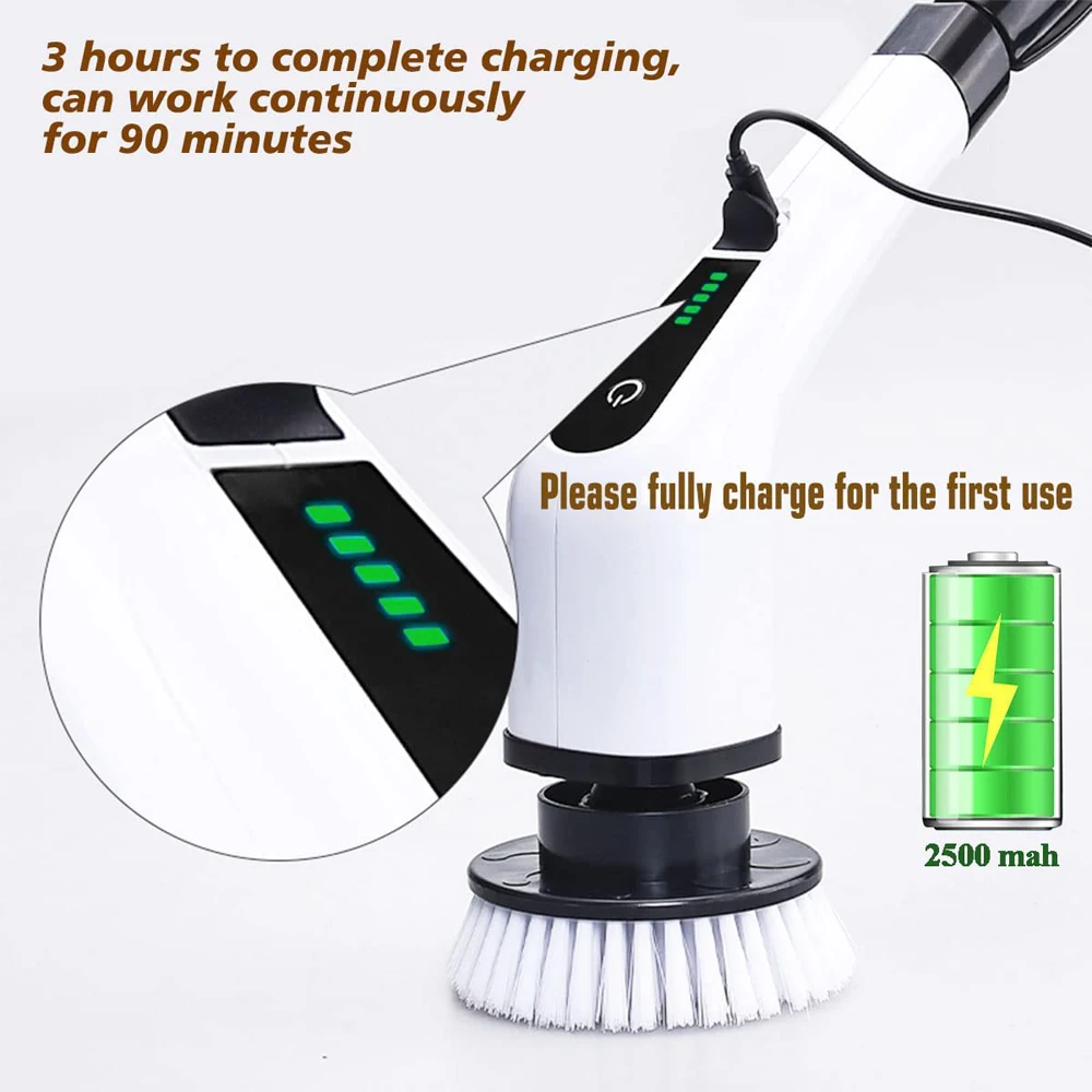 Rechargeable Electric Spin Scrubber High-Speed Cleaning Brush with 7 Replacement Brush Heads and Extension Handle Cleaning Tools