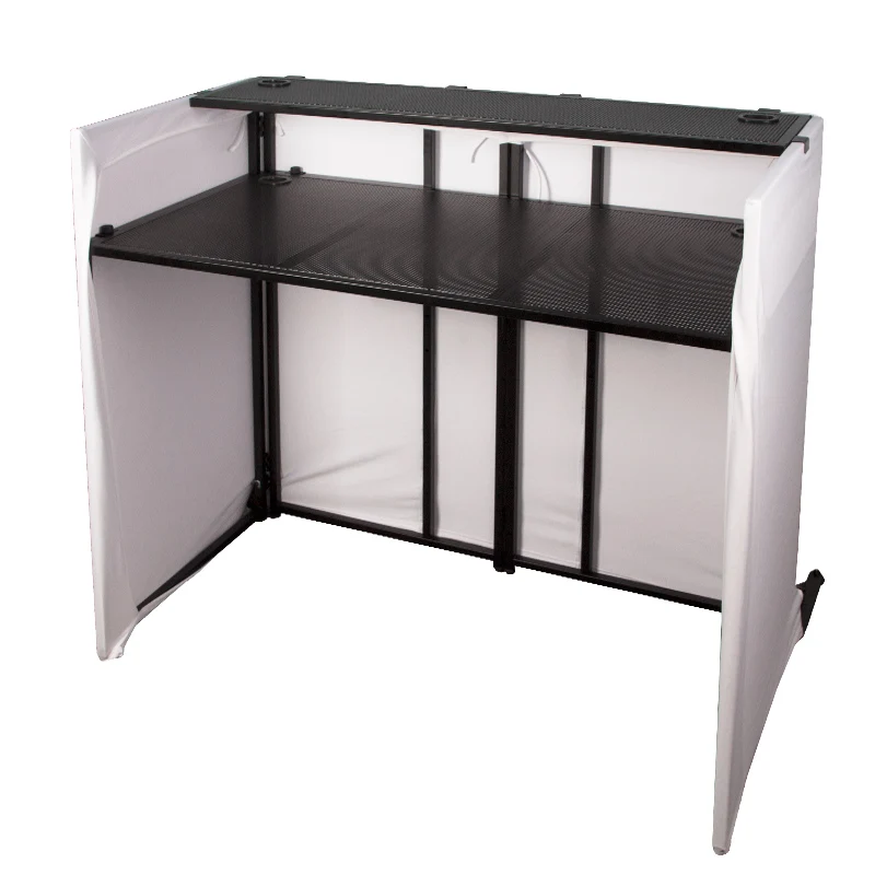 전문가용 접이식 DJ 부스 스탠드 (블랙 스크림 및 TV 브래킷 포함, 이벤트용 고강도 스틸 프레임)