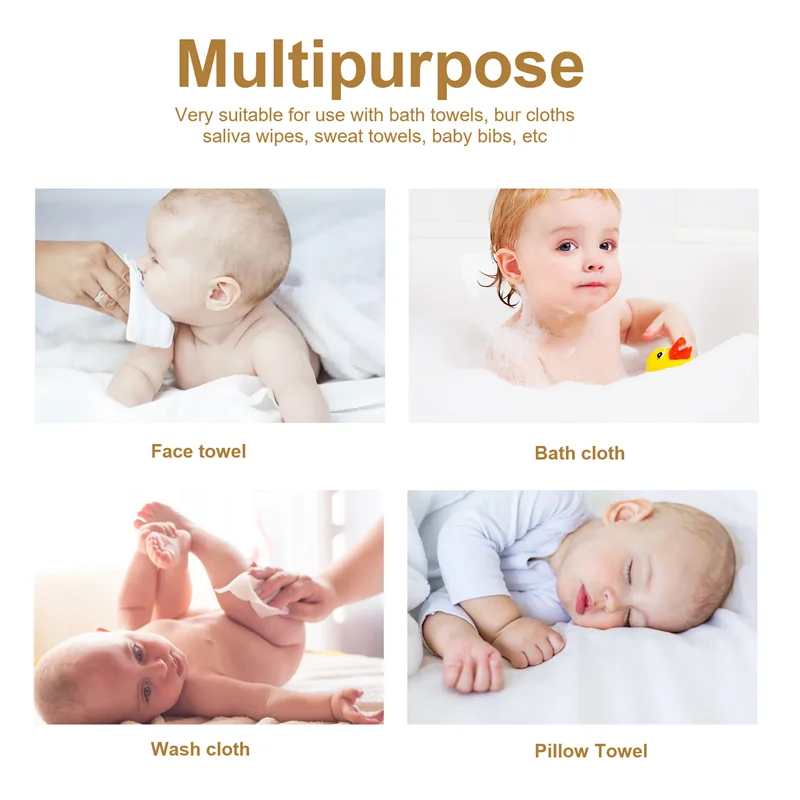 AINY-Baby Muslin Bath Towels, 10 Pack Of Reusable Soft Absorbent Cotton Baby Face Towel, For Baby's Delicate Skin White