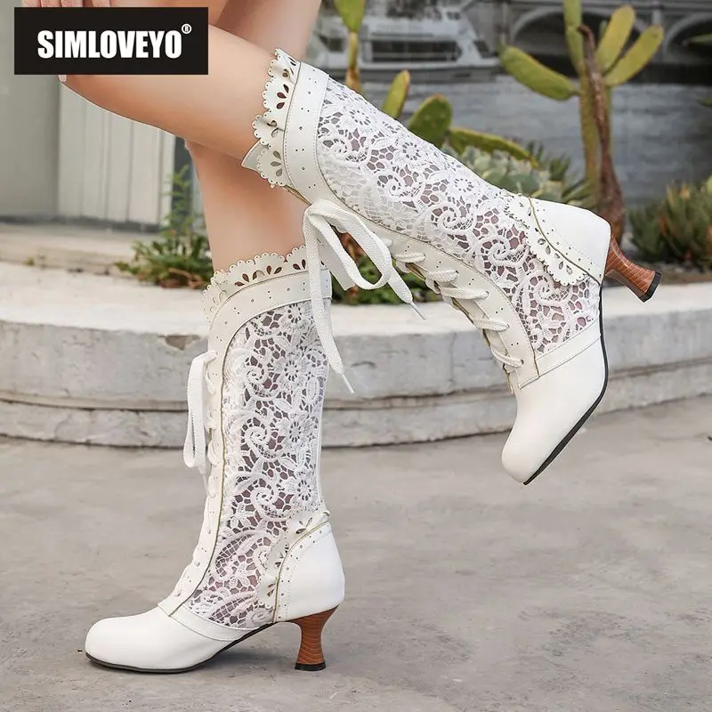 

SIMLOVEYO брендовые женские летние ботинки с круглым носком, 6 см, на блочном каблуке, на шнуровке, из дышащей сетки, большие размеры 46, 47, осень