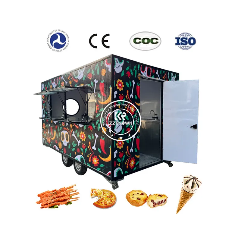 USA Standards Mobile Kitchen Food Trailer Neuer 2023-Food-Truck, komplett ausgestatteter Restaurant-Crêpe-Eiscreme-Hotdog-Wagen, Kaffeebar