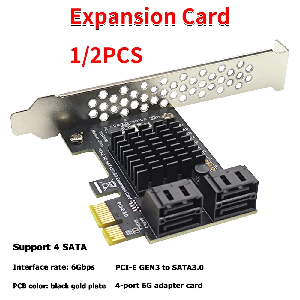 

1/2PCS Adapter Computer Card Connectors SATA III PCIe Card 4 Port 6Gbps SATA to PCI-e 1X Adapter Converter with Bracket