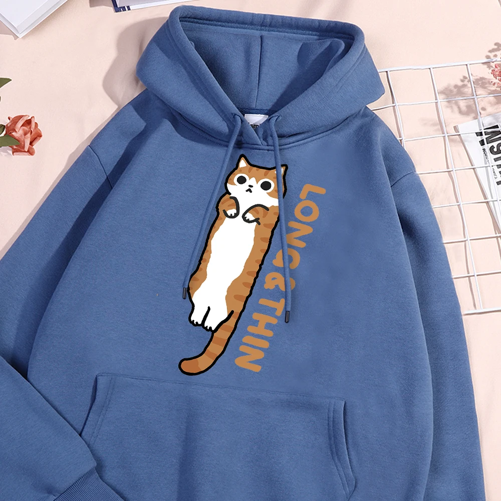 Fun Slender Orange Cat Men Women Clothing Personality New Streetwear Pocket Fleece Clothing O-Neck Pullover Couple Hoody