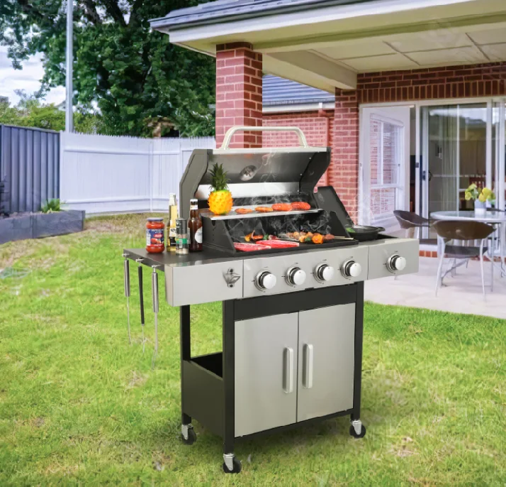 4-Burner Modern Propane Gas BBQ Grill 46790 BTU Output Outdoor Stainless Steel Barbecue