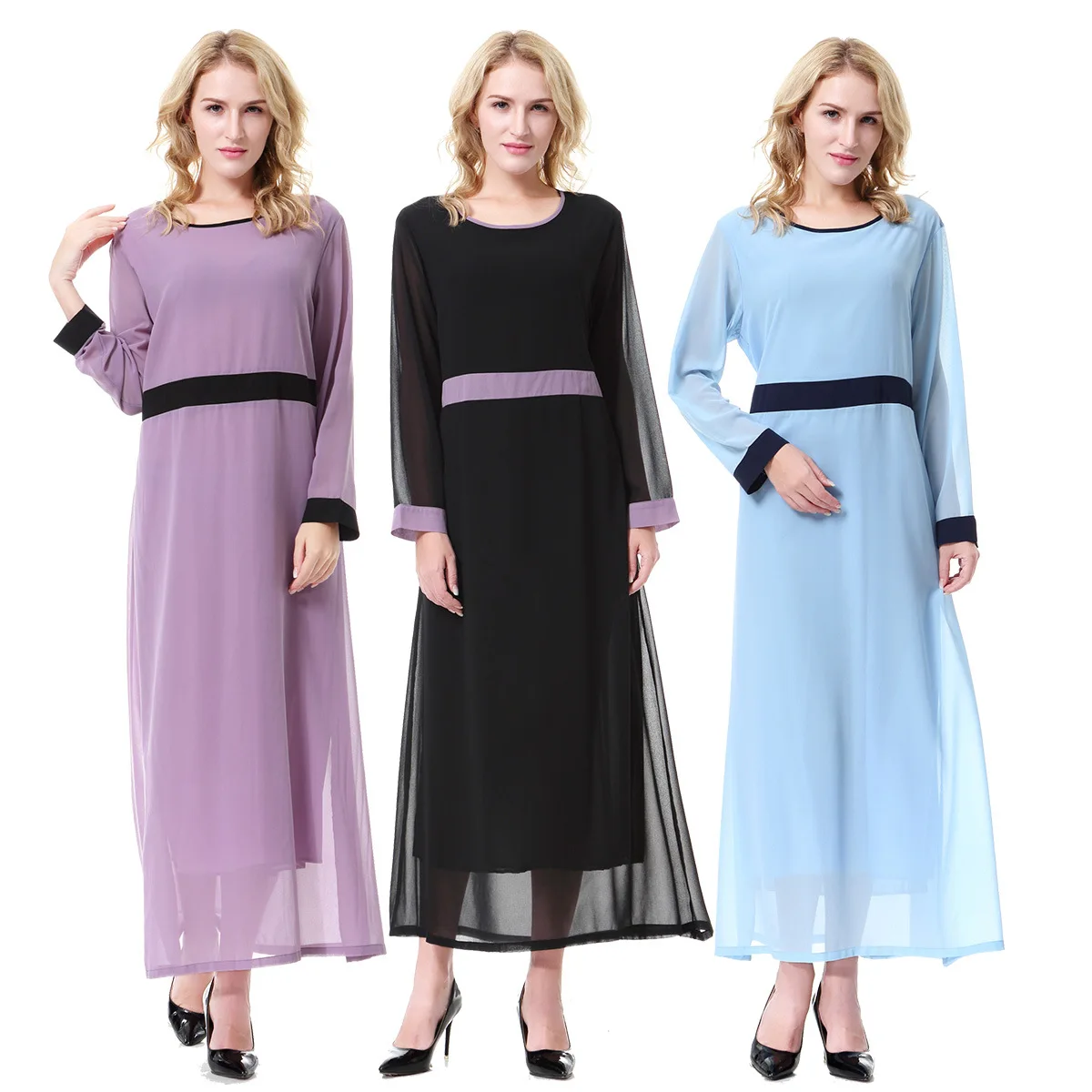 

Middle East 2025 New Fashion Muslim Women's Color-coded Casual Trendy Long Sleeve O-neck Loose Ankle Length Dress Female Clothes