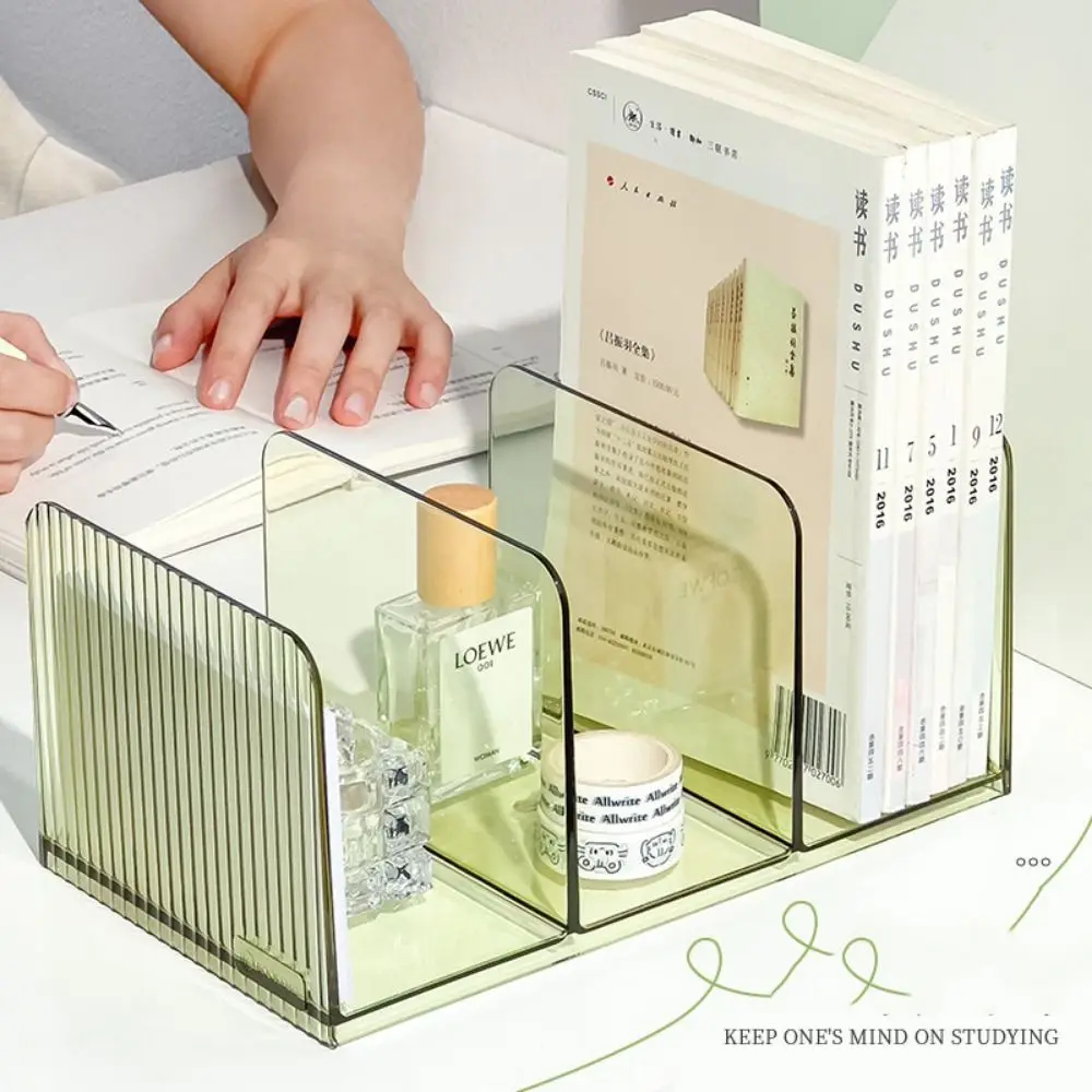 Durable Three-Compartment Transparent Bookends Reusable Non-Slip Documents Stand Stackable Thicken Desktop Bookshelf Table