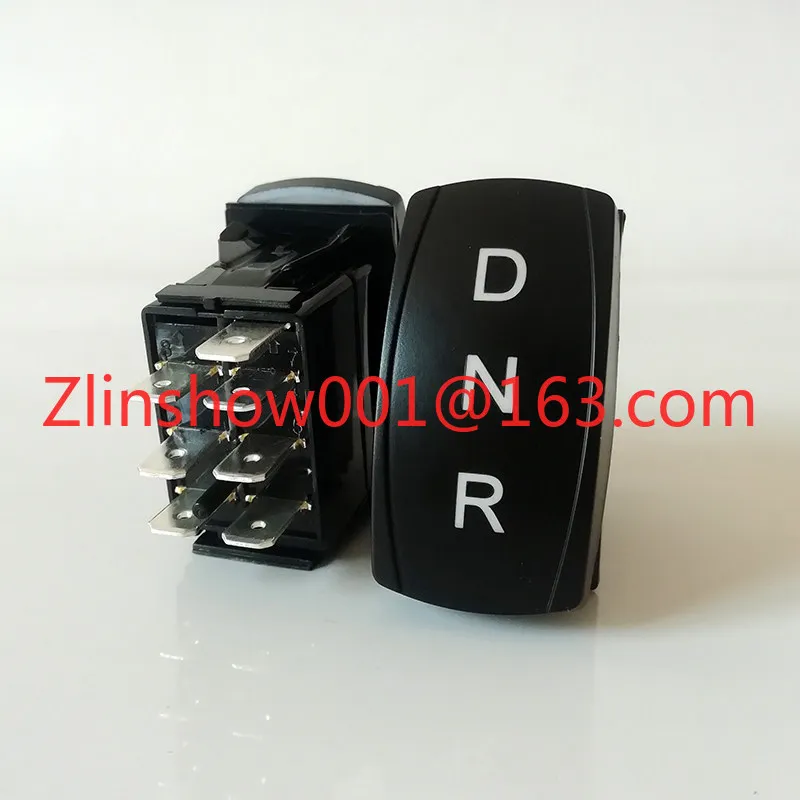 DNR forward and backward middle stop third gear self-locking white light switch car modification ship-shaped rocker button 12V24