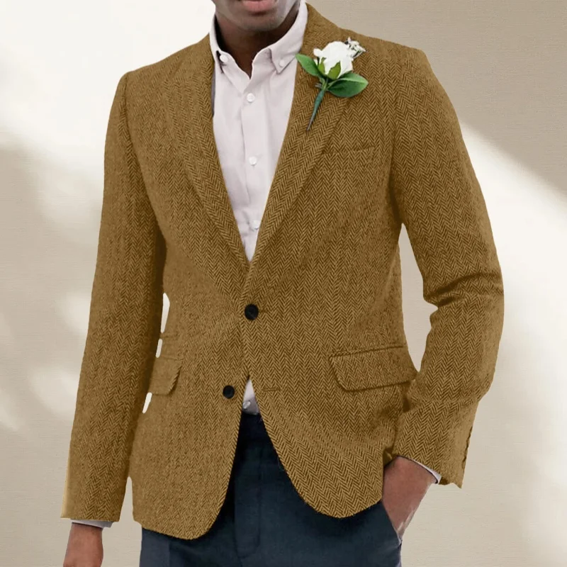 Giacca da abito da uomo in tweed a spina di pesce Giacca formale monopetto in misto lana pesante con risvolto Abito da sposa da uomo più venduto