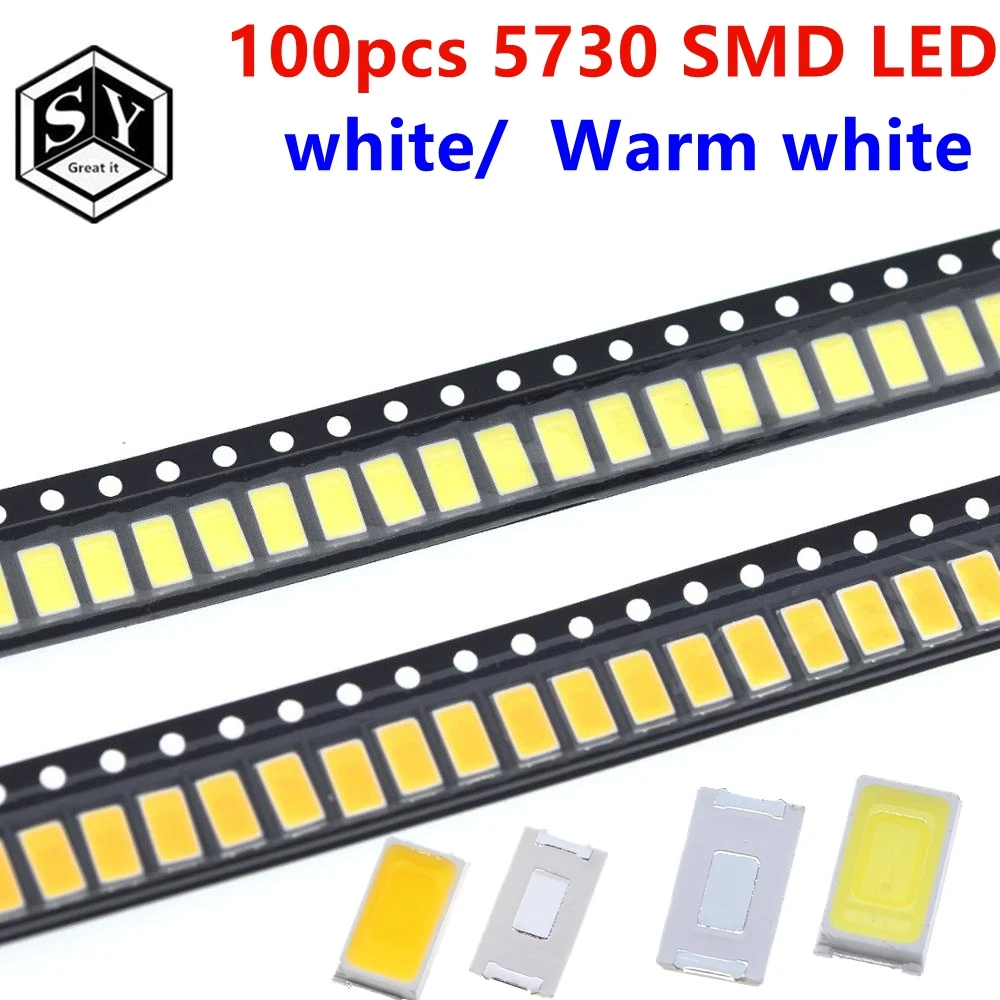 100pcs 5730 SMD LED CW-WW 5630 white  Warm white 5.7*3.0mm 40-60lm 150ma 5730 diode 0.5W