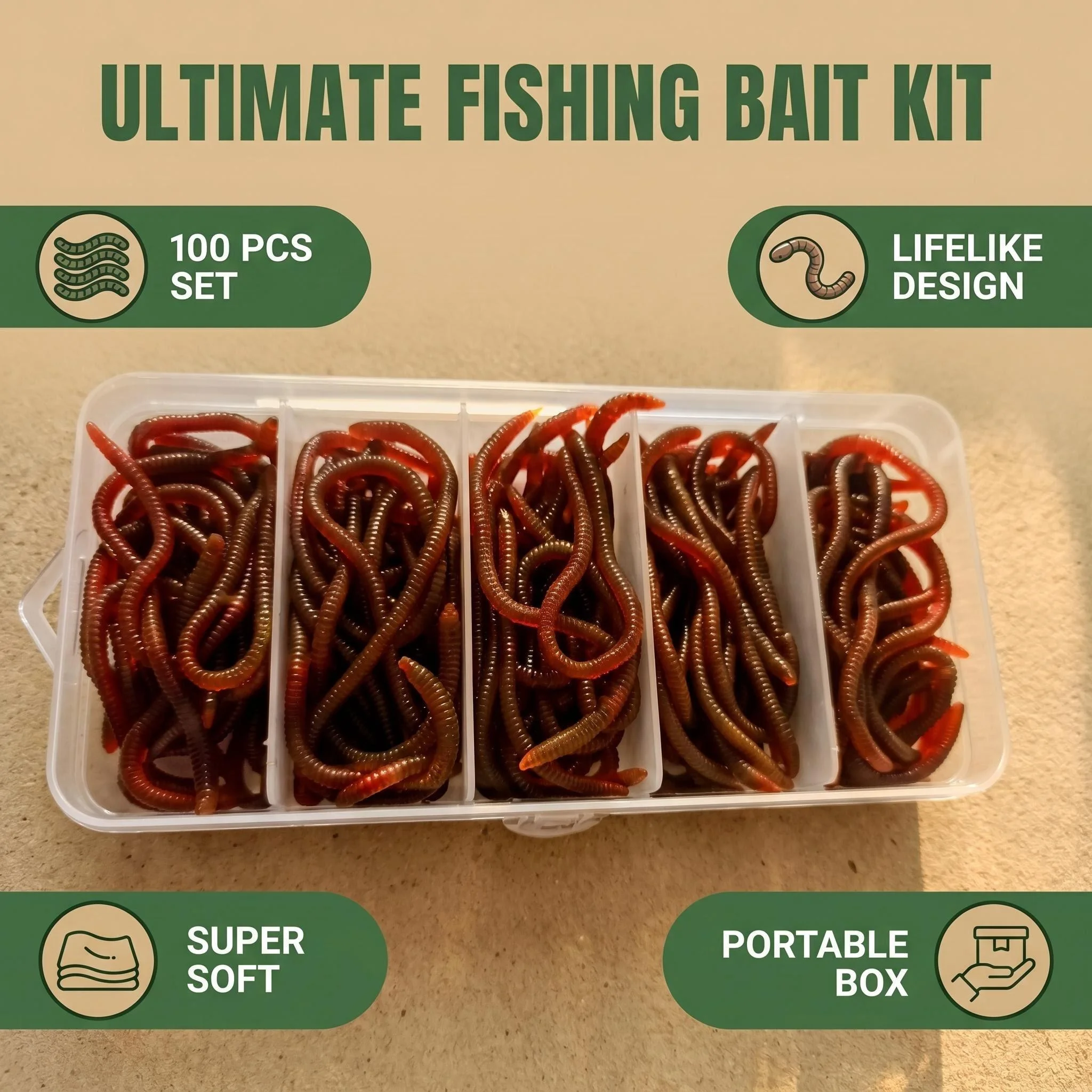 100 Stück Weiche Köder für Barsch und Brassen, Blutwurm-Angelköder, Gummierote Würmer, Köder mit Fischgeruch, Realistisches Angelzubehör – Detail 1