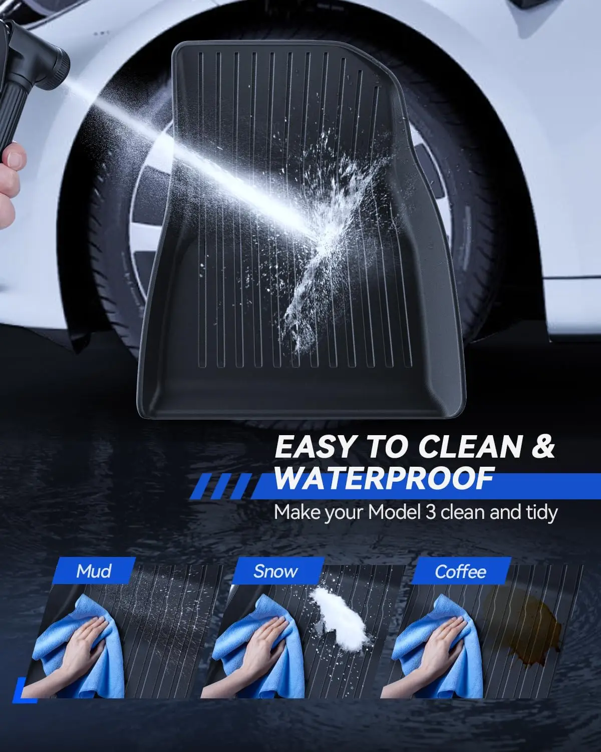 Floor Mats For Tesla Model 3 Highland 2025 All Weather Front Rear Cargo Liner Mat, Waterproof Anti-Slip Mats Accessories