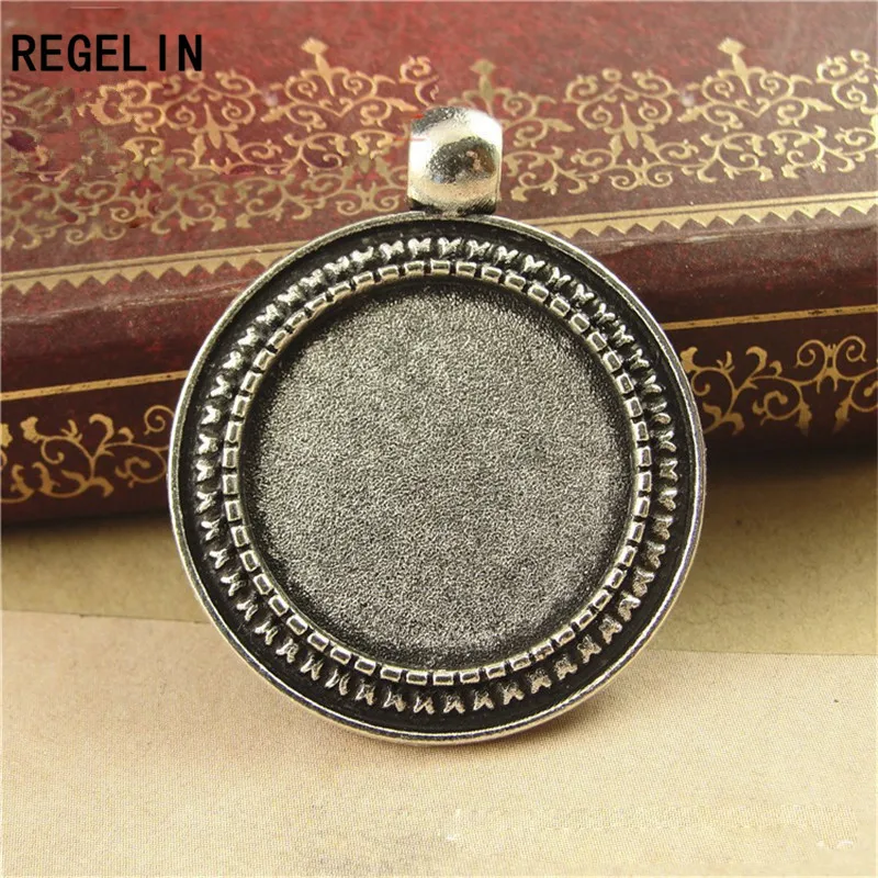 REGELIN 골동품 청동 펜던트 설정 카보 숑 기본 베젤 트레이 빈 10 개/몫 맞춤 20mm 카보 숑 카메오 DIY 목걸이 만들기