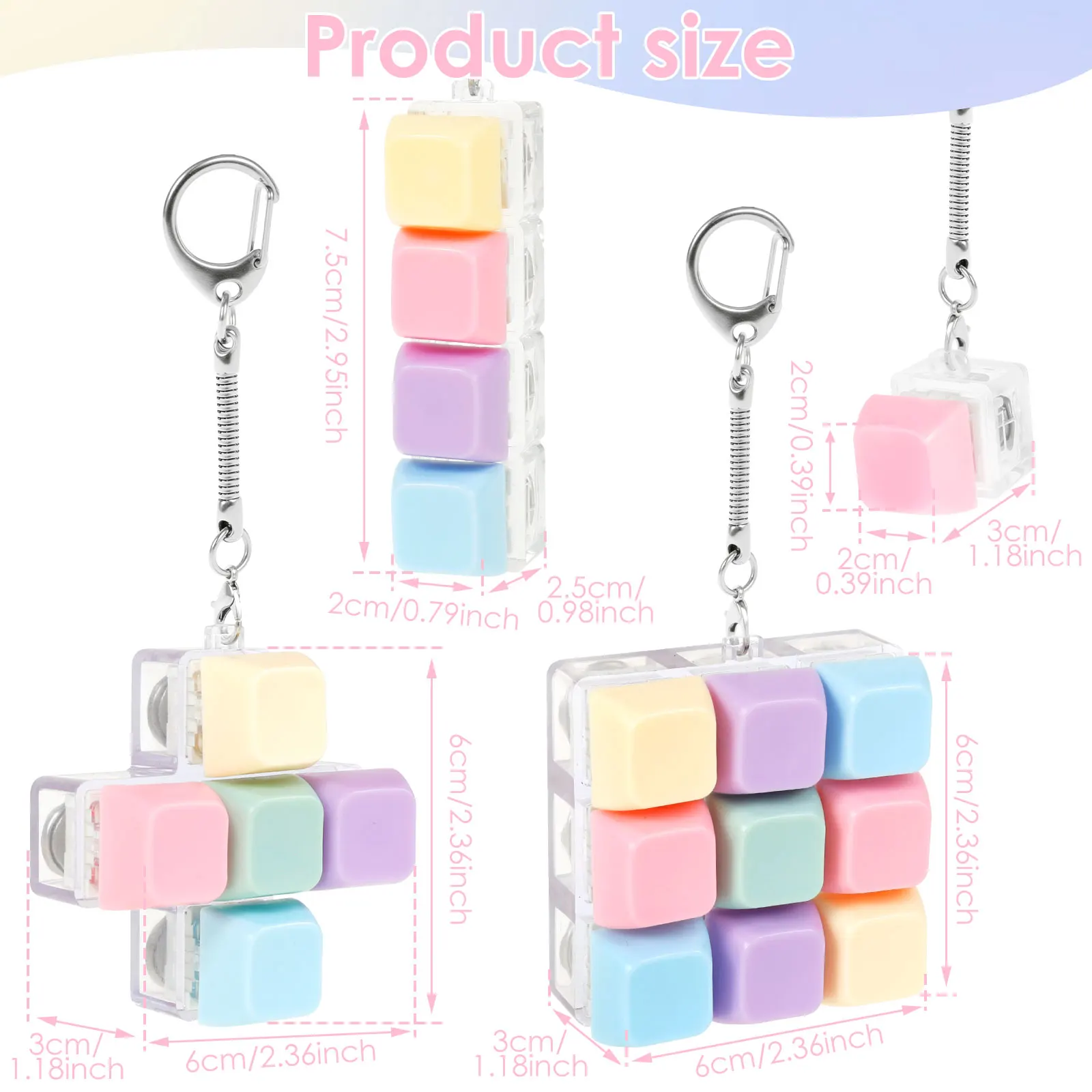 4Pcs Keyboard Clicker Toy Portable Mechanical Keyboard Keychain Toy Funny Decompression Key Button for Adults Teens for Adults