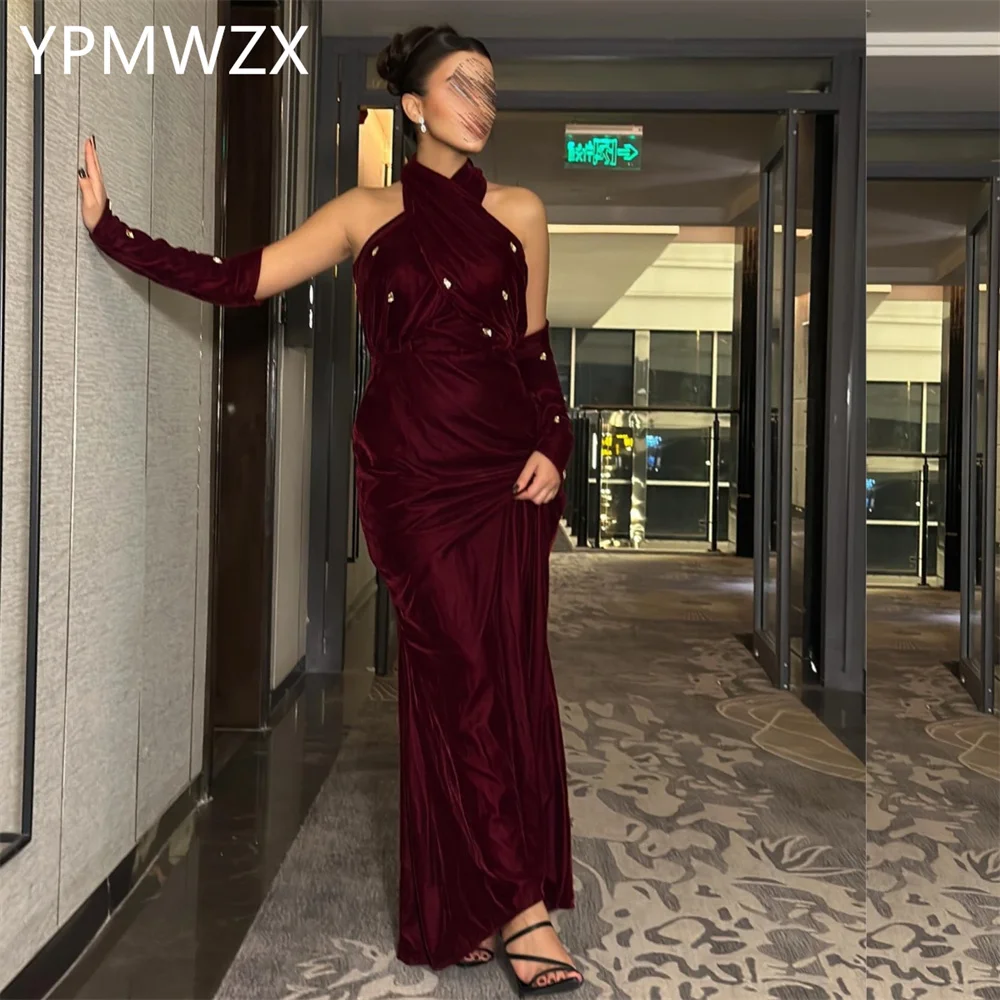 

Customized Prom Gown Evening Women YPMWZX Halter Column Floor Length Skirts Bespoke Occasion Dresses Party Formal Dress