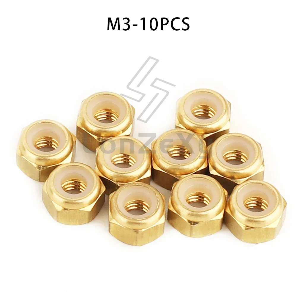 10pcs M3 or M4 Brass Self-locking Nut  Nylon Insert Lock Nuts Screws Modify Parts for 1/10 RC 4WD Racing Car Axles Wheels DIY