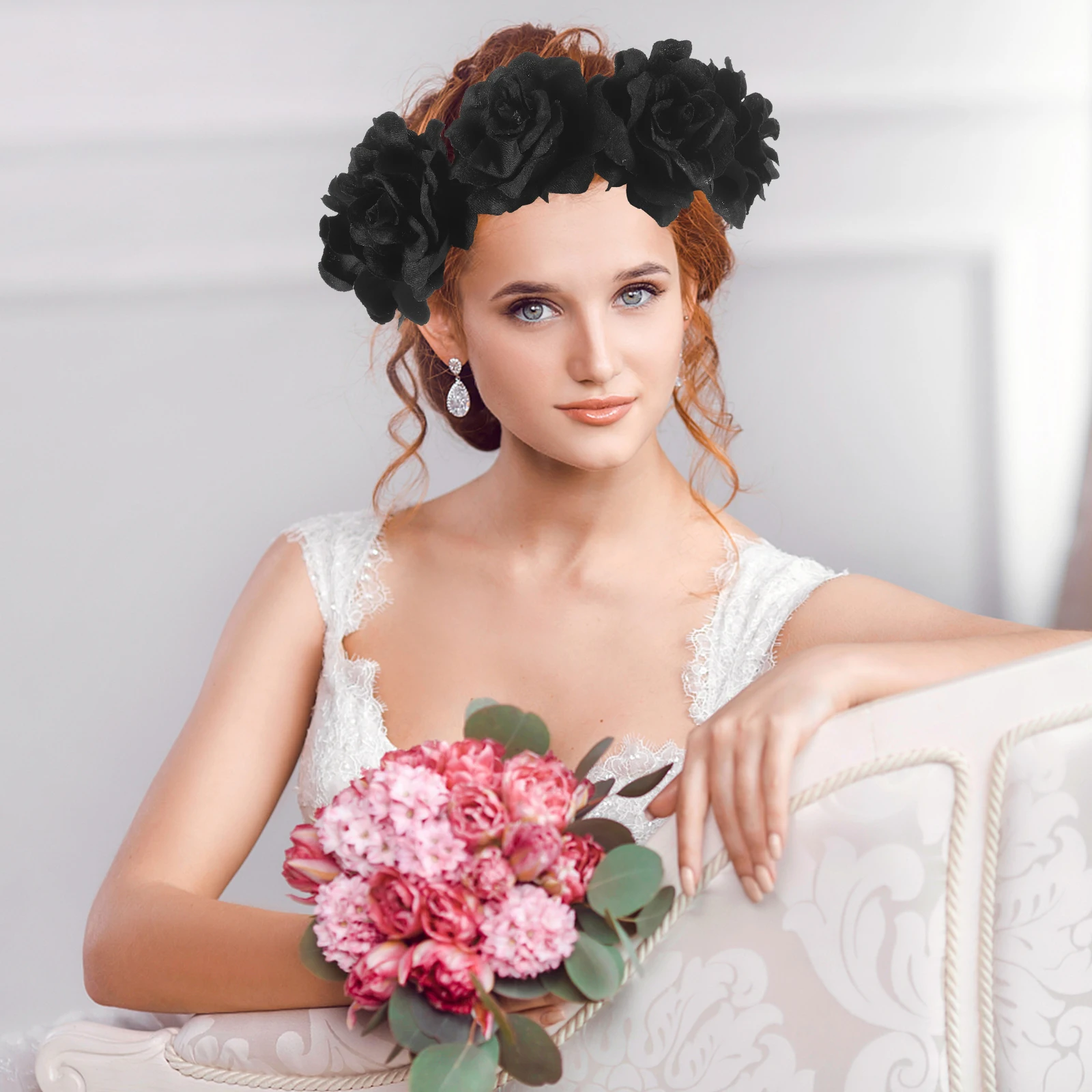 

Rose Flower HeadbandFloral Wreath for Parties Weddings Festivals Photography Travel Black Headpiece Comfortable Stylish Hair
