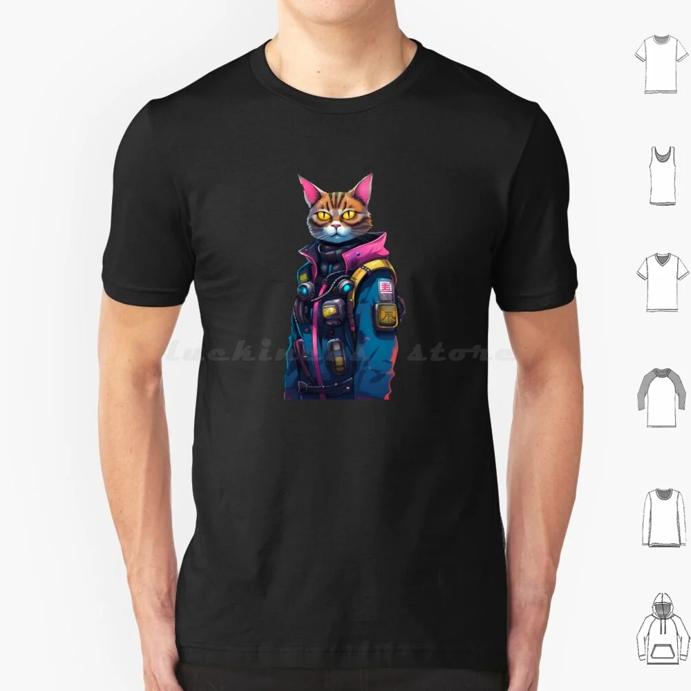 Camiseta de gato japonés de talla grande, 100% de algodón, Manga japonesa, Anime Cyber Arasaka, juego de neón, Logo de Arasaka Corporation, videojuego V Future