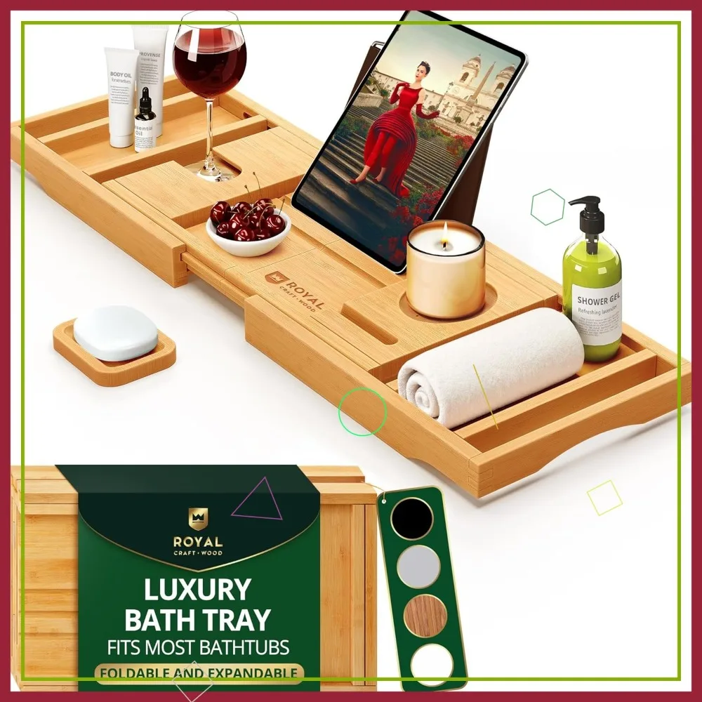 

Складная бамбуковая подставка-органайзер для ванны, расширяемая полка для аксессуаров для ванны, подарки для дома для мамы и на новоселье