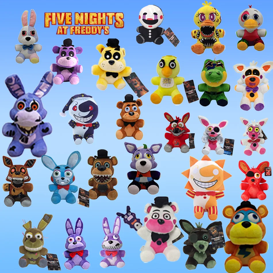 Fnaf bonito brinquedos de pelúcia novo quente cinco noite no freddy boneca bonnie urso foxy dos desenhos animados boneca de pelúcia freddy brinquedos para crianças fãs presentes