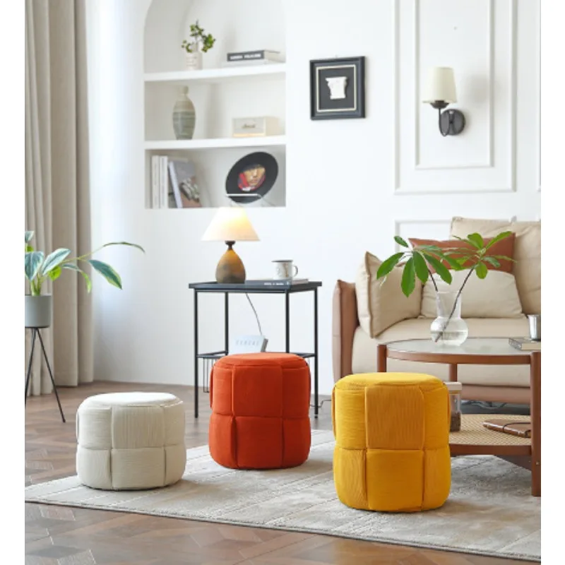Italian minimalist corduroy woven round stool wholesale colorless optional home low stool living room sofa shoe changing