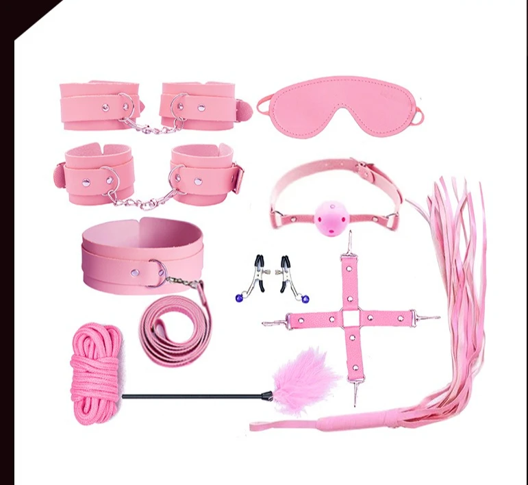 BDSM الجلود 10 قطعة مجموعة عبودية أطقم مجموعة أصفاد طوق قطار الجنس لعب للزوجين لعبة الجنس البديلة لعب الأدوار الدعائم