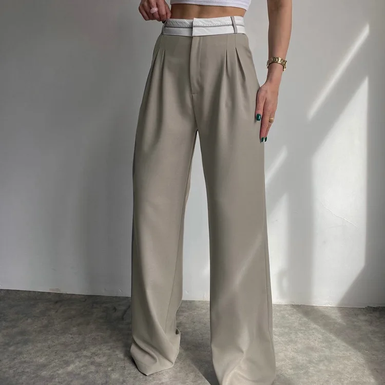 

High Waist Floor-Length Casual Pure Color Suit Pants Women's Wide Leg American Sle Online Exclusive Spring 2026
